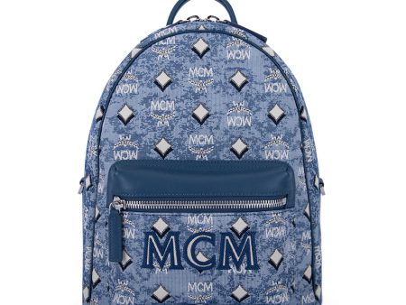 MCM Vintage Monogram Jacquard Backpack Bag Blue  Small Hot on Sale