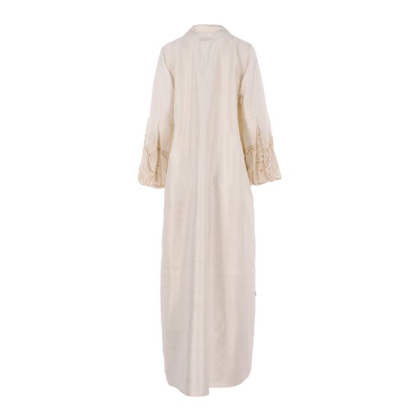 N Design Women s Golden Hand Embroidered White Abaya Discount