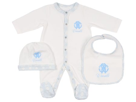 Roberto Cavalli Kids Logo Print White Footie Set For Sale