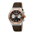 Smalto Men Watch, Two Tone Silver & Rose Gold Color Case, Black Dial, Brown Strap Online Hot Sale