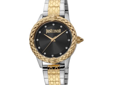 Just Cavalli Women Watch, Two Tone Silver & Gold Color Case, Black Dial, Two Tone Silver & Gold Color Stainless Steel Metal Bracelet For Cheap