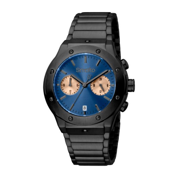 Smalto Men Watch, Black Color Case, Blue Dial, Black Color Stainless Steel Metal Bracelet Supply