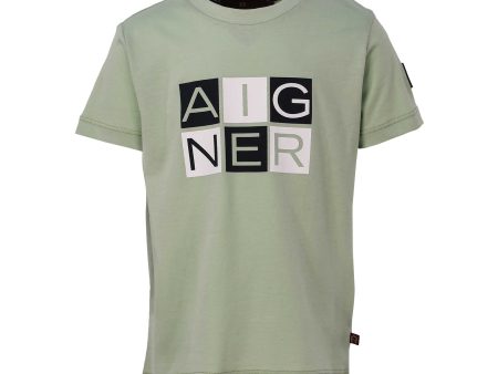 Aigner Kids Light Green Logo Print T-Shirt For Sale