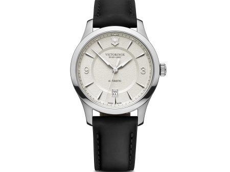 Victorinox Alliance Mechanical 40 Silver White Dial Black Leather Strap Men s Watch Hot on Sale