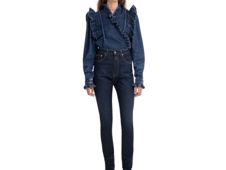 Replay Women s Atelier Replay Denim Shirt with Ruffles For Cheap