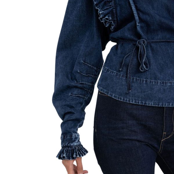 Replay Women s Atelier Replay Denim Shirt with Ruffles For Cheap