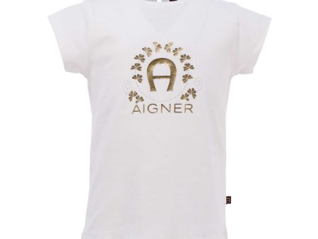 Aigner Kids Logo Print White T-Shirt on Sale