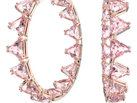 Swarovski Millenia Hoop Earrings Triangle cut crystals Pink Rose-gold tone plated Hot on Sale