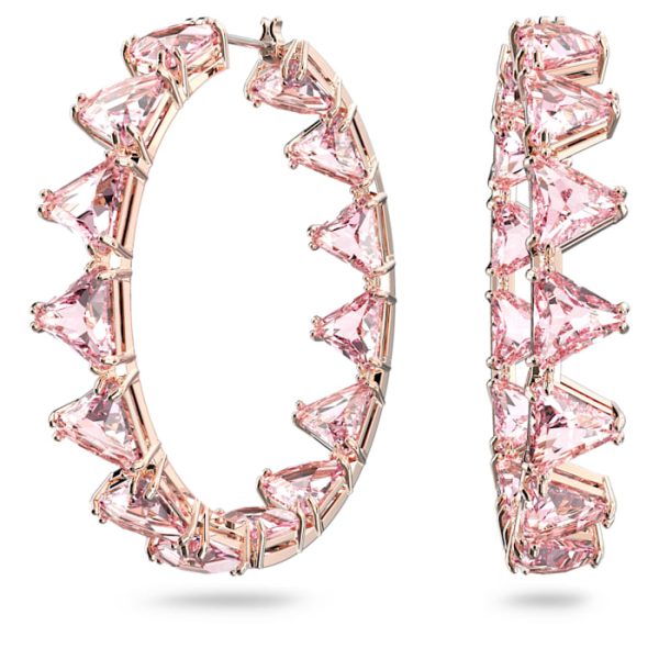 Swarovski Millenia Hoop Earrings Triangle cut crystals Pink Rose-gold tone plated Hot on Sale