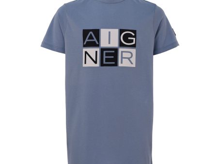 Aigner kids Blue Logo Print T-Shirt Hot on Sale