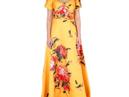 Theia Peyton Printed Mikado Gown Hot on Sale