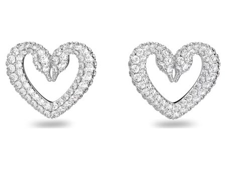 Swarovski Una Stud Earrings Heart Small White Rhodium plated Online Hot Sale