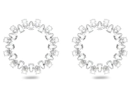 Swarovski Millenia Earrings Circle Pear cut crystals Large White Rhodium plated For Cheap