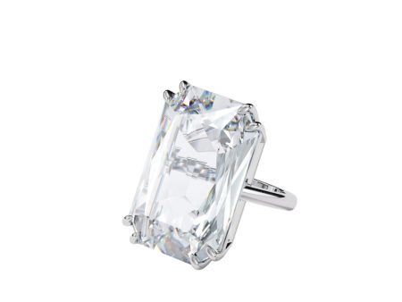 Swarovski Mesmera Cocktail Ring Oversized Crystal, White, Rhodium Plated For Sale