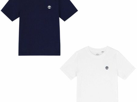 Timberland Kids Boy s Short Sleeve White and Navy T-Shirt Set For Sale