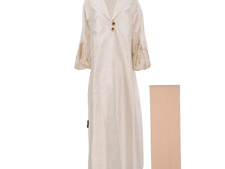 N Design Women s Golden Hand Embroidered White Abaya Discount