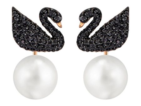 Swarovski Iconic Swan Pierced Earring Jackets, Black, Rose Gold Plating Cheap