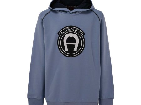 Aigner Kids Hooded Blue Sweatshirt Online Hot Sale