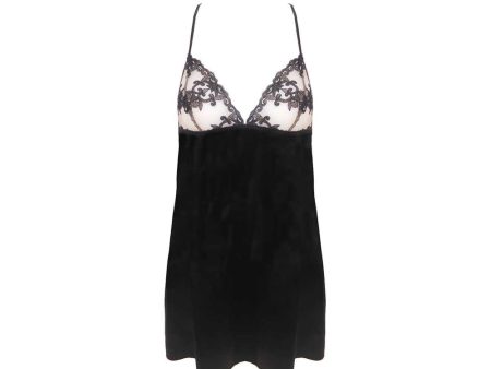 Fleur Of England Embroidered Onyx Silk Babydoll Online Sale