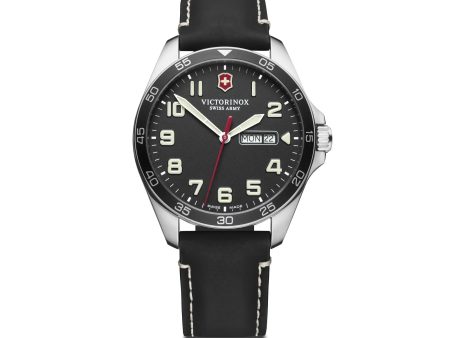 Victorinox Fieldforce 40 Black Dial Black Leather Strap Men s Watch Fashion