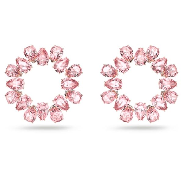 Swarovski Millenia Hoop Earrings Pear cut crystals Pink Rose-gold tone plated on Sale