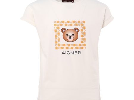 Aigner Kids Girl s Logo Print White T-Shirt Online Hot Sale