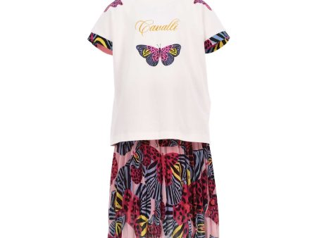 Roberto Cavalli Kids Butterfly Print Top And Skirt on Sale