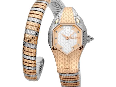 Just Cavalli Women Watch, Two Tone Silver & Rose Gold Color Case, White Mop Dial, Two Tone Silver & Rose Gold Color Stainless Steel Metal Bracelet Online Sale