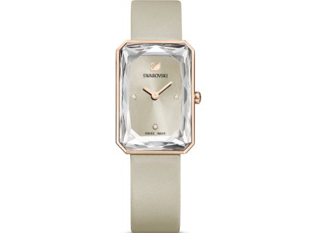 Swarovski Uptown Watch Leather Strap, Gray, Rose-Gold Tone Pvd Fashion