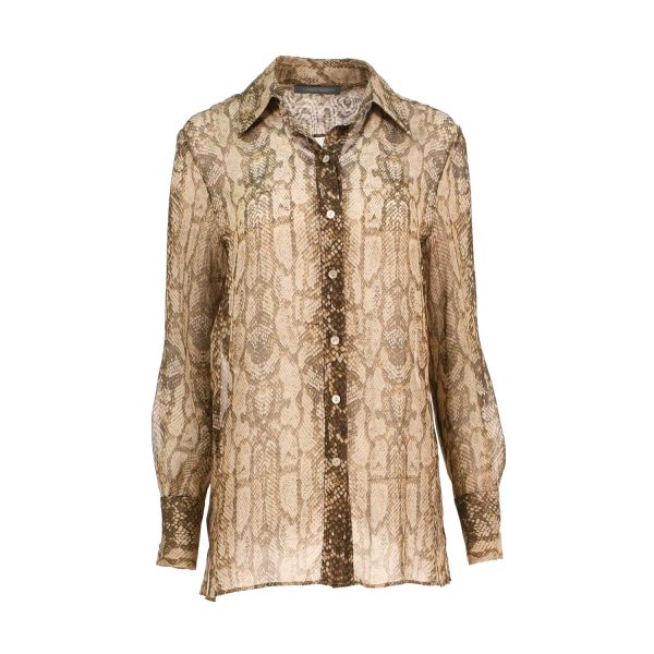 Alberta Ferretti Snakeskin Semi-Sheer Silk Blouse on Sale