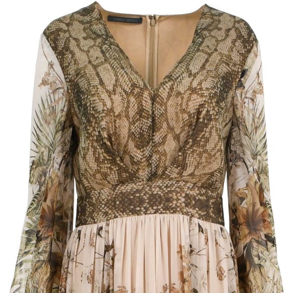 Alberta Ferretti Floral and Snake Print Silk Long Dress Online