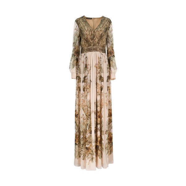 Alberta Ferretti Floral and Snake Print Silk Long Dress Online