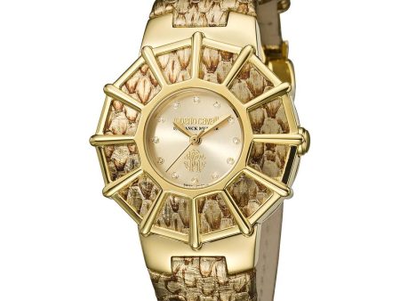 Roberto Cavalli Ladies Watch Gold Leather Strap Online Sale