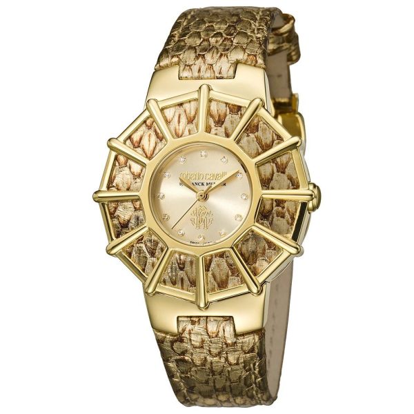 Roberto Cavalli Ladies Watch Gold Leather Strap Online Sale