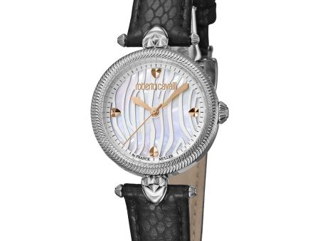 Roberto Cavalli Ladies Watch Black Leather Strap For Cheap