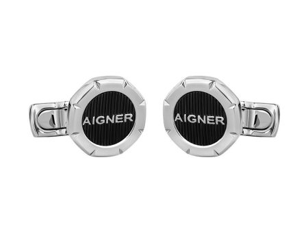 Aigner Silver And Black Cufflinks Online now