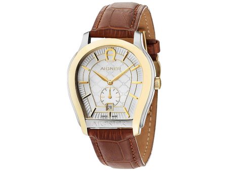 AIGNER Vicenza Men s Stainless Steel Gold Case and Brown Leather Strap Watch For Sale